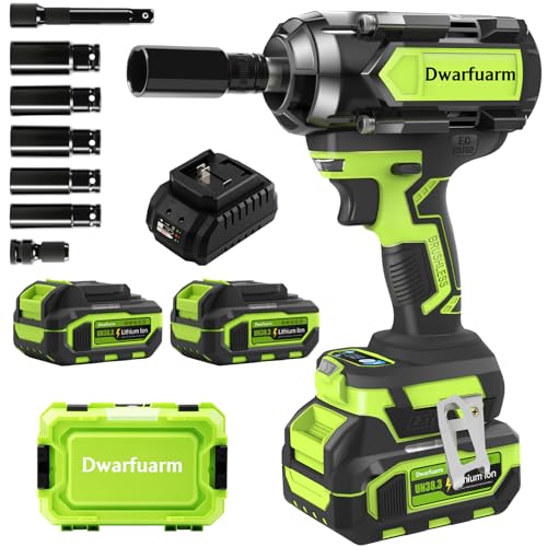 Cordless Impact Wrench 1/2 Inch, 1200N.m High Torque Brushless Impact Gun, 21V Power Impact Driver with 2×4.0Ah Batteries, 3-Speed modes & LED Light, 5 Sockets for Car/Mower (Black&Green)