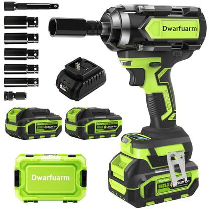 Cordless Impact Wrench 1/2 Inch, 1200N.m High Torque Brushless Impact Gun, 21V Power Impact Driver with 2×4.0Ah Batteries, 3-Speed modes & LED Light, 5 Sockets for Car/Mower (Black&Green)