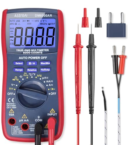 AstroAI Digital Multimeter, True RMS 6000 Counts Auto-Ranging Volt Meter for Automotive & Home Electrical Troubleshooting, AC/DC Voltage Current Resistance Continuity Capacitance Temperature Tester - color: Blue - Multimeter
