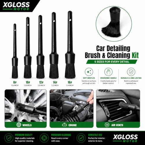 XGloss Motor™ 19-Piece Car Detailing Brush & Cleaning Kit – Drill Brush Set, Detail Brushes, Wheel Brushes, Wash Mitt, Towel, Vent & Dusting Brushes, Applicator Pad & Storage Bag