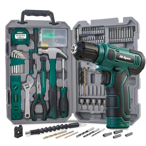 Hi-Spec 8V USB Power Drill Driver and Home Tool Kit with Toolbox Set, Green | Faster holes and Screwdriving, Bit accessories, Compact carry storage, Home setup help, Quick repair and maintenace - color: Green, size: 70-Piece