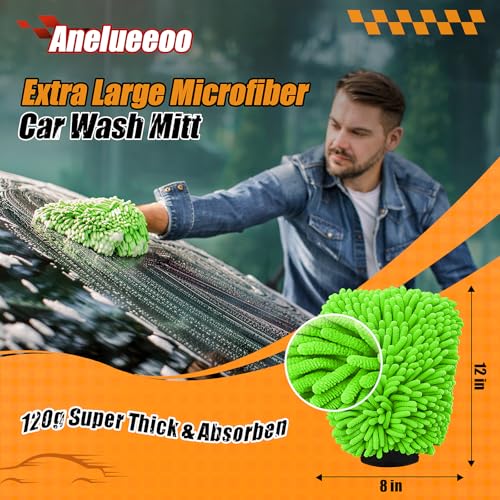 4 Pack Car Wash Mitt Microfiber, Premium Chenille Microfiber Wash Car Mitts Sponge Scratch Free & Lint-Free, Microfiber Wash Mitts Waterproof Lining Green (8''X12'') - size: XCST_8X12IN_FG_4PCS