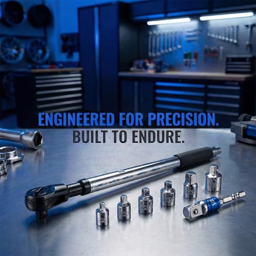 17.2" Offset Extension Wrench Set, 8-Piece Ratchet Extender with 6 Drive Adapters for 1/4", 3/8" & 1/2" Sockets, 0° Swing Tool for Power Drills, Hand Ratchets & Tight Spaces