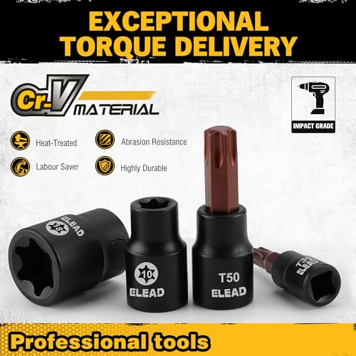 31-Piece Torx Bit Socket Set: 14 Star Bits T8-T70 & 13 E-Torx Sockets E4-E24, Premium CR-V & S2 Alloy Steel, High Torque Laser Marked for Automotive Mechanic - style: 31-Piece Torx Bit Socket Set