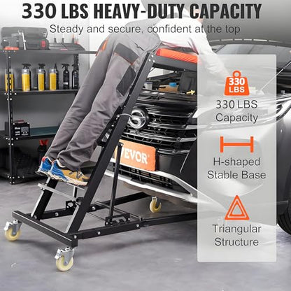 Adjustable Automobile Topside Creeper 42.5"-66" High Range with Wheels & Tool Pouch & Padded Deck, 330 Lbs Capacity, Foldable Automotive Engine Creeper for Trucks Garage Auto Repair Maintenance