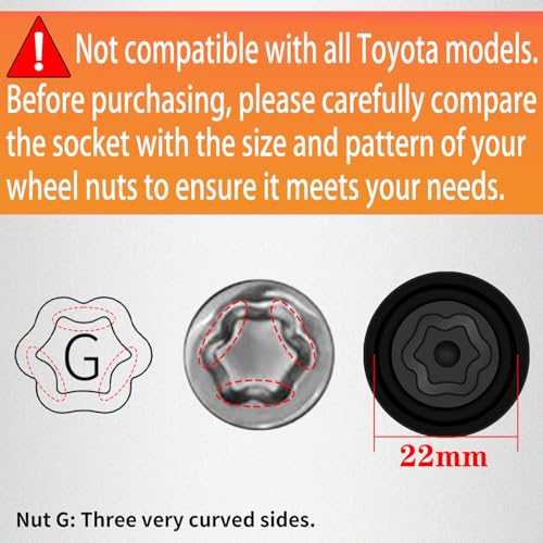 G-Wheel Locking Nut Key Compatible with Toyota, Lexus, Tacoma | Wheel Lock Nut Socket Adapter, Anti-Theft Lug Nut Removal Tool, Anti-Theft Screw Remover, Repair Tool, Tyre Fitting, garage - size: Socket G