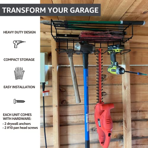 c2M Heavy Duty Floating Tool Shelf & Organizer | Wall Mounted Garage Storage Rack, 100# Weight Limit, Compact Steel Design | Perfect for Father's Day | Black (C2M5032P)