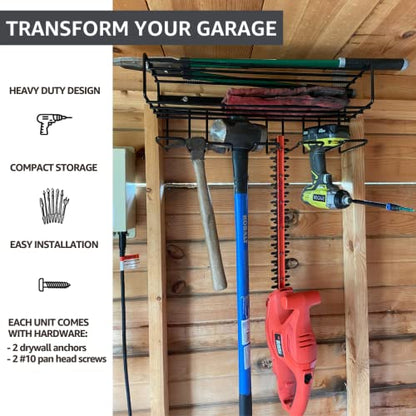 c2M Heavy Duty Floating Tool Shelf & Organizer | Wall Mounted Garage Storage Rack, 100# Weight Limit, Compact Steel Design | Perfect for Father's Day | Black (C2M5032P)