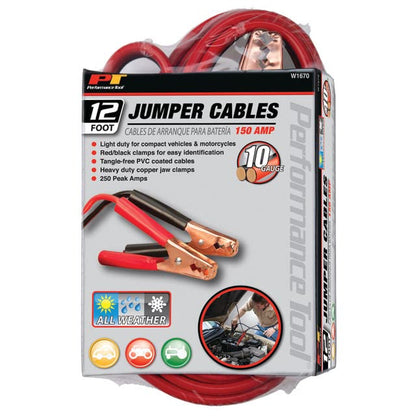 Performance Tool W1670 12' 10-Gauge 150 AMP All Weather Jumper Cables - style: 10GA x 12' (250 AMP)