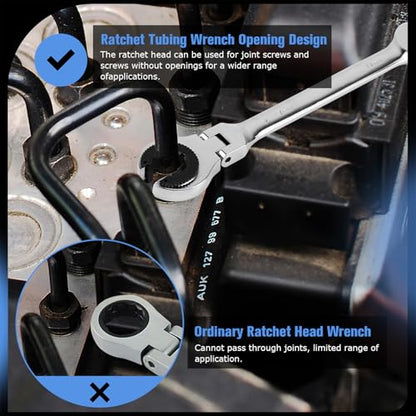 LOSCHEN 20PCS SAE & Metric Ratcheting Combination Wrench Set, with Open Flex-head, Open End Spanner Set with 72-Tooth Gear, CR-V Steel