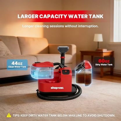 Shop-Vac Portable Carpet Cleaner Machine with Steam & Heating, 5430225 | Cleaning Solution Included, 3 Modes, Deep Stain Removal with Self-Cleaning Tool, for Car, Furniture, Stair & Fabric Cleaning