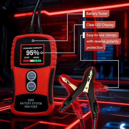 Battery, Charging, & Starting System Diagnostic Tester for 12V & 24V Systems – Digital Analyzer for Automotive Starter, Alternator, Regulator & Diode Ripple – B200 by Tech Professional Service Tools - style: B200