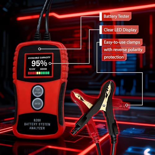 Battery, Charging, & Starting System Diagnostic Tester for 12V & 24V Systems – Digital Analyzer for Automotive Starter, Alternator, Regulator & Diode Ripple – B200 by Tech Professional Service Tools - style: B200