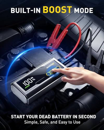 AUXITO 6000A Jump Starter, 12V Car Battery Jump Starter, Up to All Gas & 12L Diesel Engine with LED Display, Portable Jump Box with 3 Modes Flashlight and Jumper Cable, Storage Case - size: T3-6000A