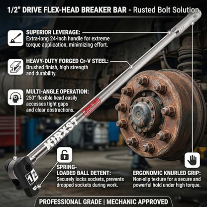 32-Inch 3/4” Drive Breaker Bar, Heavy Duty Extension Breaker Bar, 250° Rotatable Head, Premium Chromium Molybdenum Steel, Mechanical Work, Automobile and Motorcycle Maintenance and Repair - size: 3/4" 32 in
