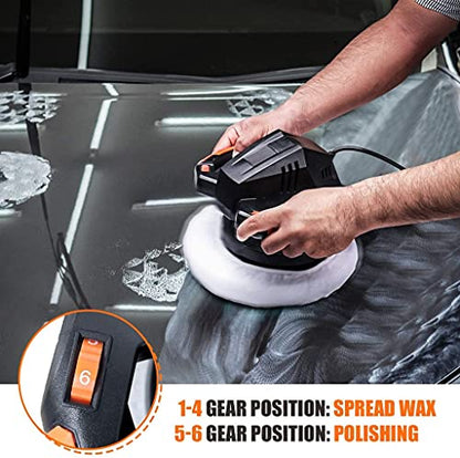Waxer Polisher 1.1Amp, 10-Inch Dual Action Random Orbital Car Buffer Polisher Waxer, 10Ft Power Cord, Variable Speed, With Polisher Pad Bonnets and Gloves, Ideal for Car Waxing - TCP01A