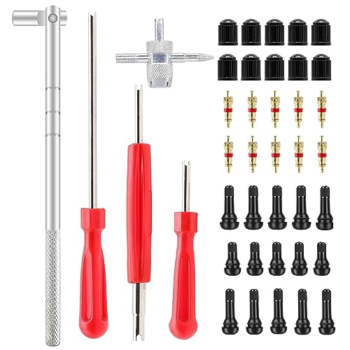 ZHSMS Valve Stem Puller Installer Tool, 5Pcs TR412, 5Pcs TR413, 5Pcs TR414 Tire Snap in Short Rubber Valve Stem, 4 Way Valve Core Remover, Single Head Tire Valve Core Remover Installer Tool(40Pcs) - size: 40 PCS