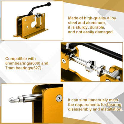 Bearing Press and Puller Wheel Bearing Press Skateboard Tool Fits 7mm 8mm Bearings for Skaters Skateboard, Inline, Longboard, Quad, Caster, and Cruiser Wheels - color: Gold