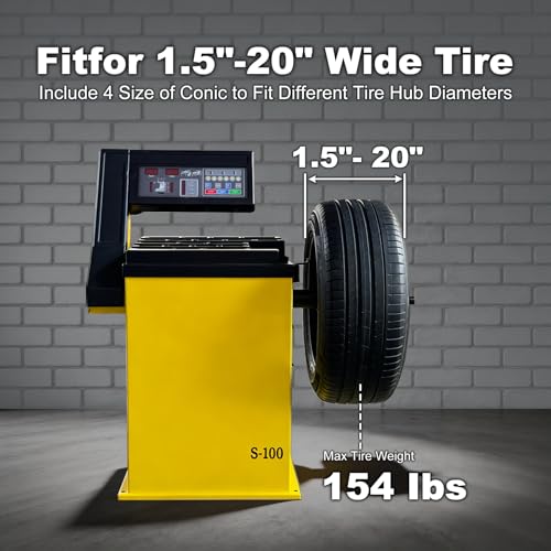 Wheel Balancer with Laser Indicator & LED Work Light, 10-24" Rim, Manual Input, Dynamic/Static/ALU Modes, 0.25KW Pure Copper Motor, 110V for Professional Tire Shop & Garage