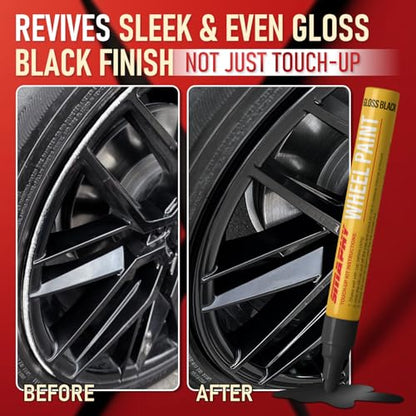 Wheel Scratch Repair Kit, Gloss Black Rim Repair Kit Curb Rash, DIY Alloy Wheel Repair Kit, Car Wheel Rim Scratch Repair Kit, Rim Paint Pen for Wheel Repair, Universal Color Black Wheel Paint (Gloss Black) - color: Gloss Black
