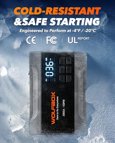 WOLFBOX MV10A 2000A Jump Starter with Air Compressor, 37Wh Car Battery Jumper Starter Portable (up to 5L Gas Engine) with 150PSI Tire Inflator, 12V Jump Box with Jumper Cables, Boost, LED Light - color: Gray