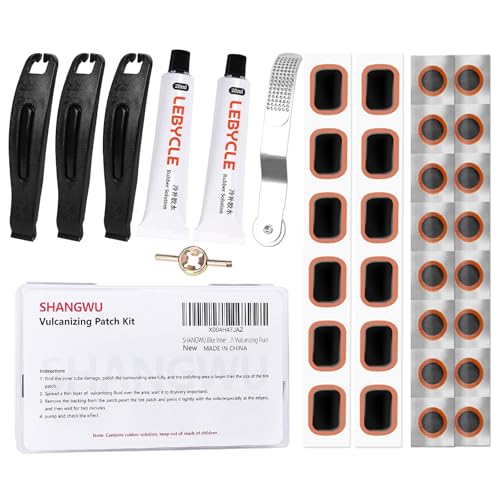 35 PCS Bike Tire Repair Kit, Bicycle Inner Tube Patch Kit with 28 PCS Vulcanizing Patches,Rubber Solution, Metal Rasp, Bike Tire Levers, Bike Patch Kit with Portable Box for MTB BMX Road Bike