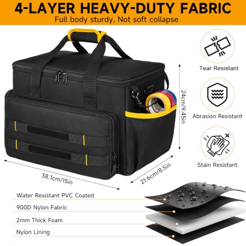 Tool Bag 15 Inch,Heavy Duty Tool Organizer,Tactical Range Tool Tote,30 Pockets & Anti-Friction Bottom,Water-Resistant,Tool Box for Him Dad Men,Electrician,Carpenter,Repairman,Ideal Gift for Father - color: Black