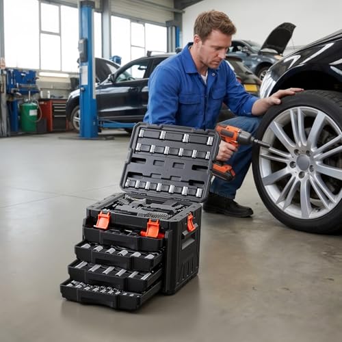 VEVOR Mechanics Tool Set, 230-Piece Mechanic Tool Kit, 1/4 in, 3/8 in, and 1/2 in Drive, SAE and Metric Socket Set, Wrenches, Screwdriver Bits, Accessories, and Storage Case, for Automotive Repair - size: 1/4"&3/8"&1/2", style: 230 PCS