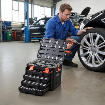 VEVOR Mechanics Tool Set, 230-Piece Mechanic Tool Kit, 1/4 in, 3/8 in, and 1/2 in Drive, SAE and Metric Socket Set, Wrenches, Screwdriver Bits, Accessories, and Storage Case, for Automotive Repair - size: 1/4"&3/8"&1/2", style: 230 PCS