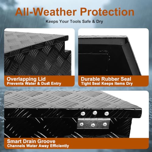 29 Inch Aluminum Black Plated Trailer Tongue Tool Box Pickup Waterproof Truck Bed Toolbox with Lock and Key for RVs, ATVs, Trailer & Truck (29"x17"x18") - color: Black, size: 29" x 17" x 18" - Strip