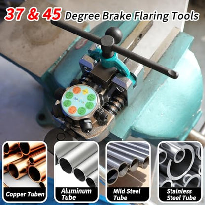 DPTOOL Brake Line Flaring Tool Kit Professional 45 & 37 Degree Flare Tool | Single, Double and Bubble Flare Tool, Brake Line and Tubing Flaring Tool for 3/16", 1/4", 5/16", 3/8" and 4.75mm Tubing - size: 37&45 Degree