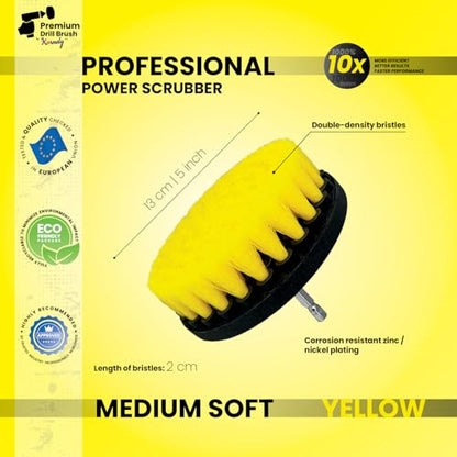 Premium Drill Brush Professional – Medium-Soft 5 in Yellow | Scratch-Free Cleaning Brush for Tile, Grout, Bathtub, Shower, Fibreglass and Ceramic Surfaces - color: Yellow