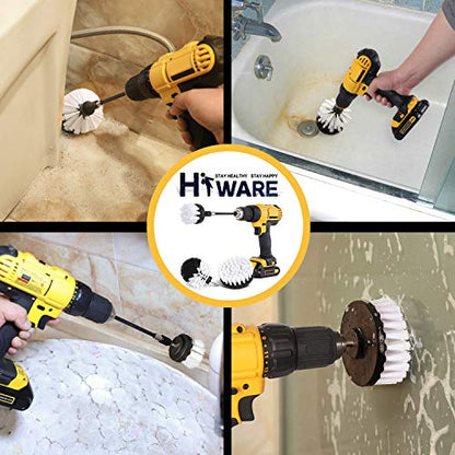 Hiware 4 Pcs Drill Brush Car Detailing Kit with Extend Attachment, Soft Bristle Power Scrubber Brush Set for Cleaning Car, Boat, Seat, Carpet, Upholstery and Shower Door - White