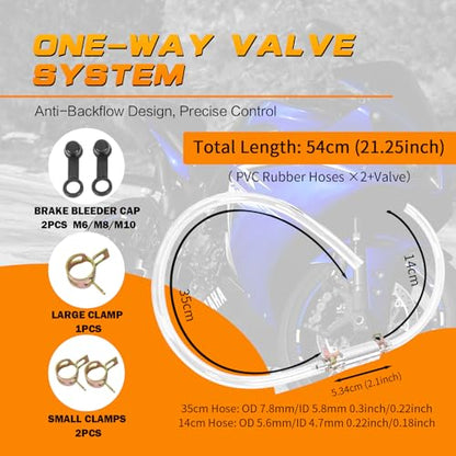 MOTO4U Motorcycle Brake Bleeder Kit, Hydraulic Disc Clutch Bleeding Kit,100ML Syringe with 50cm Hose & One Way Check Valve Tube Bleeding Tool, Motorcycle clutch, Brake Bleeder Tool