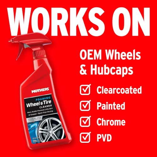 Mothers Foaming Wheel & Tire Cleaner, 24 oz. (05924) | Foaming Action Lifts Brake Dust & Grime, Safe for Factory-Coated Wheels, Restores, Cleans, Finishes Fast, Spot-Free Rinse - size: 24 Ounce (Pack of 1)