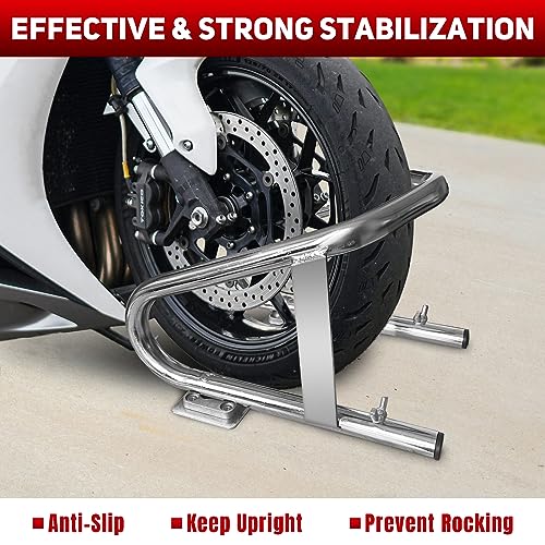 ROBLOCK Heavy Duty Motorcycle Stand Wheel Chock Fits 5.5'' Wide Tires, Portable Removable Motorcycle Wheel Chocks for Trailer Or Garage, 1 Pack, Silver