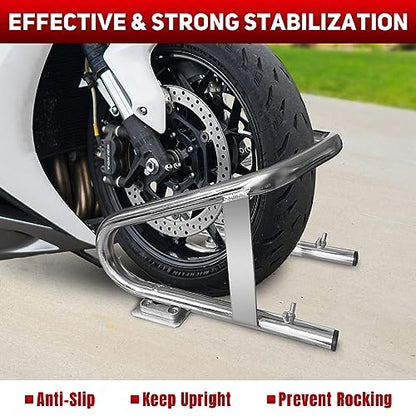ROBLOCK Heavy Duty Motorcycle Stand Wheel Chock Fits 5.5'' Wide Tires, Portable Removable Motorcycle Wheel Chocks for Trailer Or Garage, 1 Pack, Silver