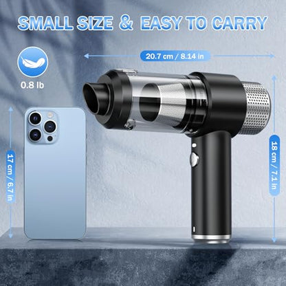 KMM Handheld Car Vacuum Cleaner, Hand Held Vacuum Cleaner & Air Duster | 16000PA Strong Suction, 120W High Power, Portable & Rechargeable, LED Light, Multi-Nozzles for Home, Car, Office, Pet - color: Black & Silver