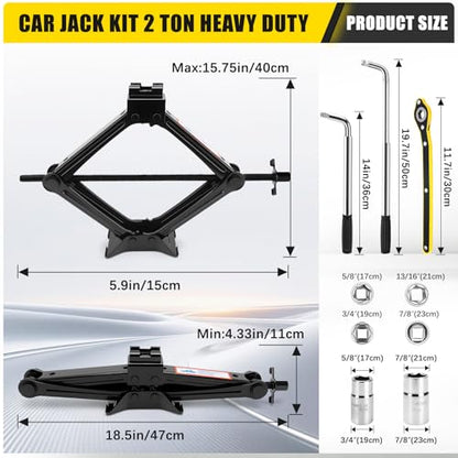 Scissor Jack Kit, Scissor Jack for Car, 2 Ton(4400lbs) Portable Car Jack with Wheel Wrench and Tire Changing Kit for Cars SUV RV
