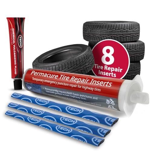 TECH Permacure Tire Repair Refill Kit - The Ideal Size Tire Repairs and Tools for Passenger Cars, Light Trucks, SUVs, Trailers, ATVs, Golf Carts, Farm Equipment and More (8 Repairs, No Tools)