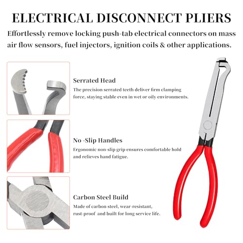 2Pcs Electrical Disconnect Pliers Set Electrical Connector Separator Tool | Automotive Electrical Connector Removal Tool for Locking Push Tab Plugs, Straight and Angled Pliers for Tight Spaces - size: 2pcs