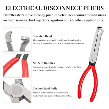 2Pcs Electrical Disconnect Pliers Set Electrical Connector Separator Tool | Automotive Electrical Connector Removal Tool for Locking Push Tab Plugs, Straight and Angled Pliers for Tight Spaces - size: 2pcs