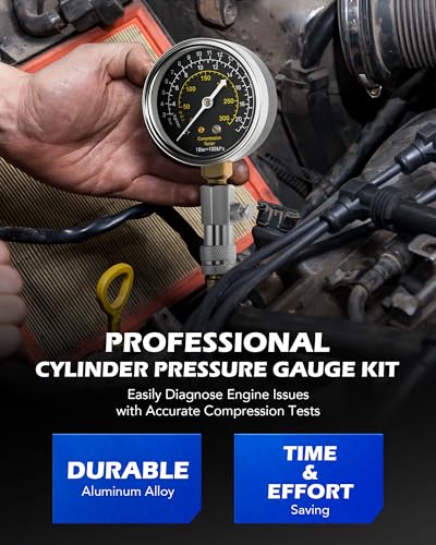 Orion Motor Tech Engine Compression Tester Kit, 11 pc Cylinder Compression Tester Kit with Spark Plug Tester, Engine Cylinder Pressure Gauge for Gas Petrol Engines | Durable Aluminum Casing; 5 Metric Adapters; Quick Push On Connectors; Gasoline Car Mainte