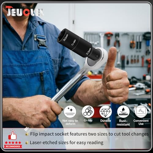 3PCS 1/2" Drive Flip Lug Nut Impact Socket Set, Half Sizes Lug Nut Socket Kit with 18.5/19.5mm 20.5/21.5mm & 3" Extension Bar, Dual-End Thin Wall Nut Socket, Double Sided Lug Nut Extractor