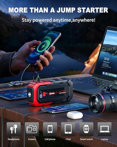 Jump Starter Battery Jumper Starter Portable Car Battery Jump Starter for Up tp All Gas & 12L Diesel, 12V 6000A Portable Jump Box with 3 Modes Flashlight and Jumper Cable - color: 6000A+CY6+EVAbag