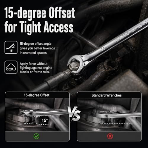 4PCS Double-ended Flare Nut Wrench Set,Offset Car Brake Line Wrench Set | with 8mm/10mm/9mm/11mm/13mm/14mm/15mm/17mm,Metric Car Flare Wrenches Sets Automotive Tools
