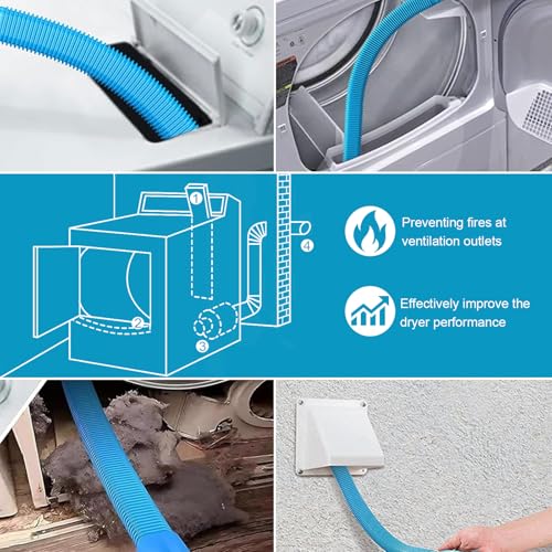 3PCS Upgraded Dryer Vent Cleaner Kit: Universal Vacuum Hose Attachment for Lint Removal Fits All Vacuums Cleaner Vacuum Hose With Brush Lint Brush Gloves - color: Blue Black