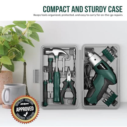 Hi-Spec 3.6V USB Electric Screwdriver for Home Repairs and Assembly, Green | 19pc, fast assembly help, common screw bit selection, LED visibility, compact grip, quick household fixes, organized storage - color: Green