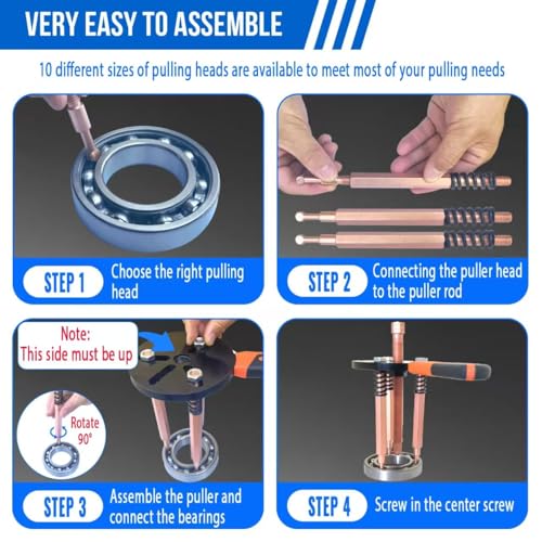45 in1 Bearing Puller Set, Blind Bearing Puller Separator, 3 Jaw Gear Pulley Puller Kit, Inner Bearing Removal Tool with 9 Different Specifications of Pulling Heads, Special Storage Box - size: 45in1-puller