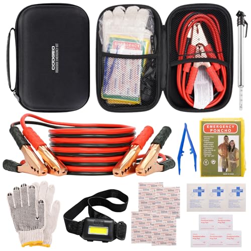 Car Emergency Kit with Battery Jumper Cables,Car Accessories for Men or Women,Emergency Car Kit,Roadside Automotive Safety Kit for Car,Vehicle,Truck or SUV,Gifts for Men or Him,Black - color: Black, size: 9 Pcs